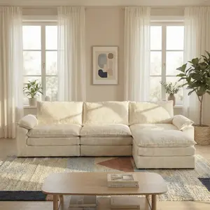 118-Inch L-Shaped Modular Chenille Fluffy Cloud Sectional Sofa, Knitted Fabric Boneless Non-Rigid Combined Couch, No-Assembly Stylish Corner Living Room Furniture Set, Multi-Seat U-Shaped Sofas Option, Chenille Fluffy Sofa