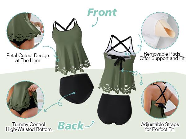 Blooming Jelly Womens Swimsuits Tankini Tummy Control 2 Piece Bathing Suit Modest Beach Vacation Clothes