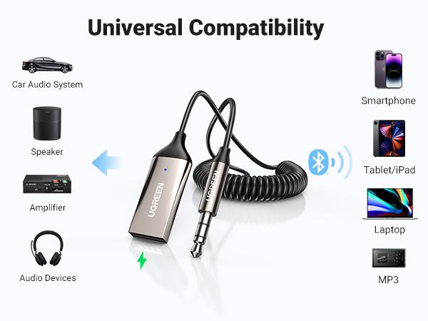 UGREEN Aux to Bluetooth 6.0 Adapter Wireless Receiver for Car Hands-Free with Built-in Microphone AUX 3.5mm Stereo Audio - Dealsforyourdays Auxiliary Cord Grey,TikTokShopBlackFriday,TikTokShopCyberMonday,TikTokShopJumpstartSale