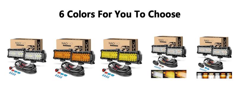 NAOEVO 7 Inch LED Light Bar, 240W 24,000LM Offroad LED Pods, Spot/Flood Combo, 2-Pack with Wiring Harness for Truck/Boat/UTV/ATV