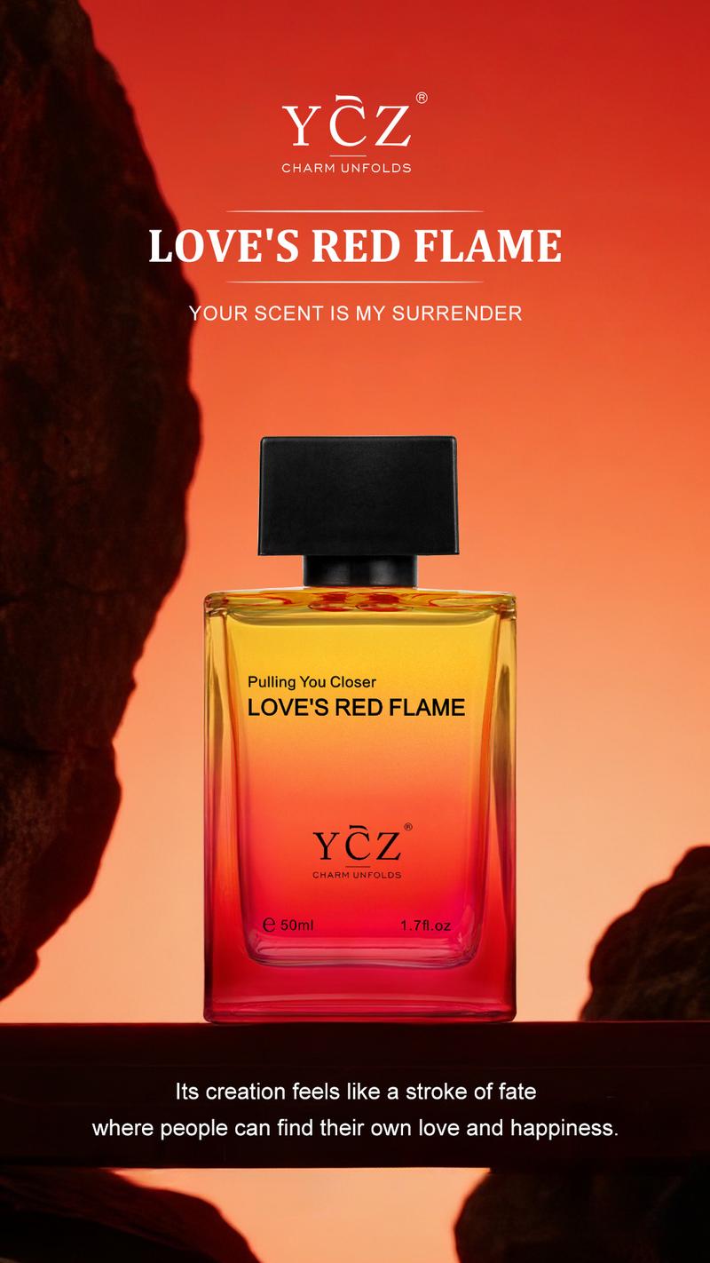 YCZ Love's Red Flame EDP 50ml Spicy Woody Fruity Scent with Lemon Vanilla Long Lasting Eau de Parfum for Men Intense Amber Oud Fragrance Perfume