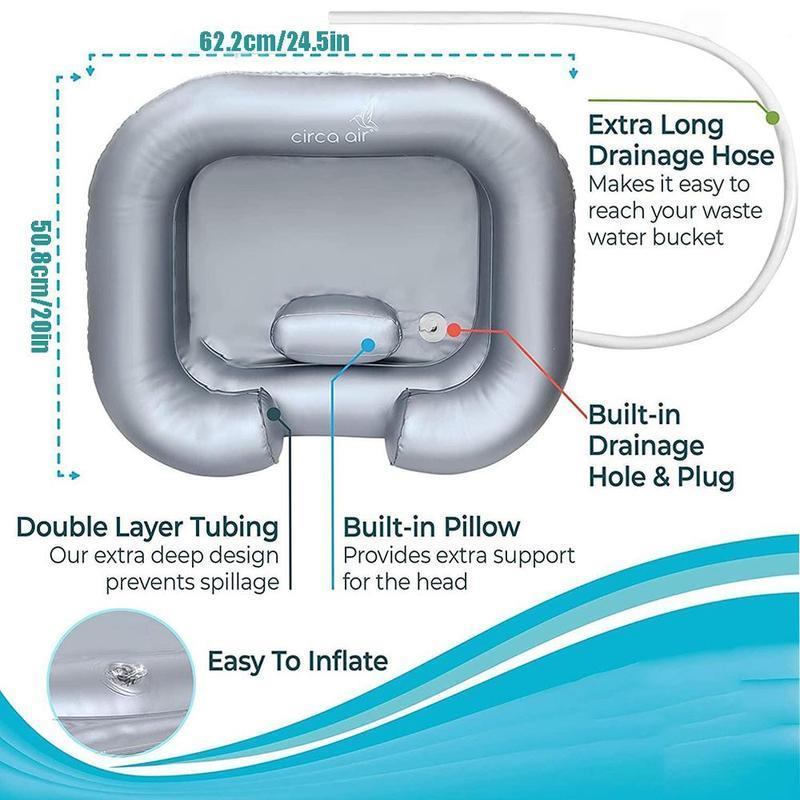Double Layer Inflatable Hair Wash Basin 1 Counts Durable Portable Washing Hair Pillow with 40in Drainage Pipe PVC Soft Shampoo Bowl for Home Bathroom Dormitory Camping Boyfriend Gifts Bathroom Accessories