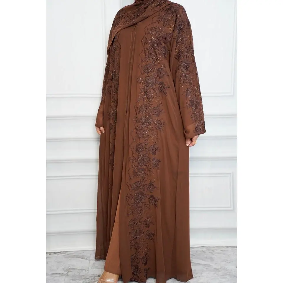 Liyana 3-piece mommy & me abaya set designed for a beautiful matching moment. Features detailed front and back design with a flowy, modest fit and matching hijabs. Soft, lightweight fabric perfect for comfort, elegance, and special occasions together.