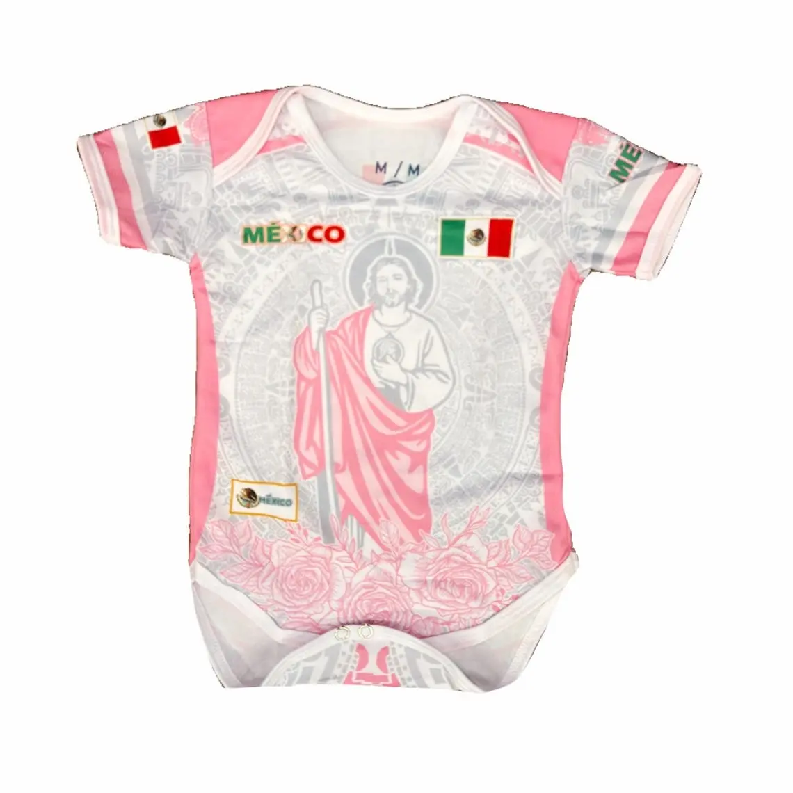 San Juditas Mexico Onesie Jersey for Unisex Grey/Light Pink