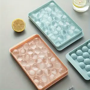 Round Ice Cube Tray with Lid, 1 Count Easy Release Ice Ball Mold, Reusable Ice Cubes, Bullet Ice Cubes Tray for Chilling Whiskey, Cocktails, Tea, Coffee and Drinks, Beverage, Ice Ball Trays for Spherical Ice Cubes, Ice Molds