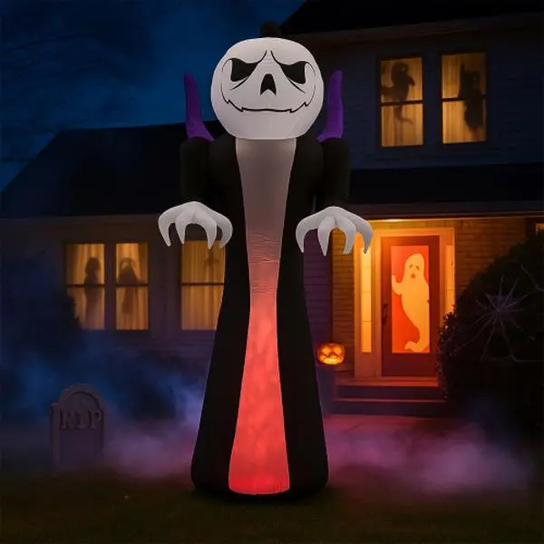 Ubesgoo 12FT Spooky Giant Halloween Inflatable Grim Reaper Decor - Jack-o'-Lantern Pumpkin Head, 3-Color LED Flame Lights, for Holiday Party, Garden Decor
