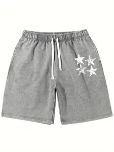 Star Print Men's Casual Classic Shorts, Loose Fit with Drawstring Waist Design, Breathable Comfortable Fit Men's Shorts, Adjustable Drawstring Waistband, Machine Washable, Fashionable Lightweight Casual Pants