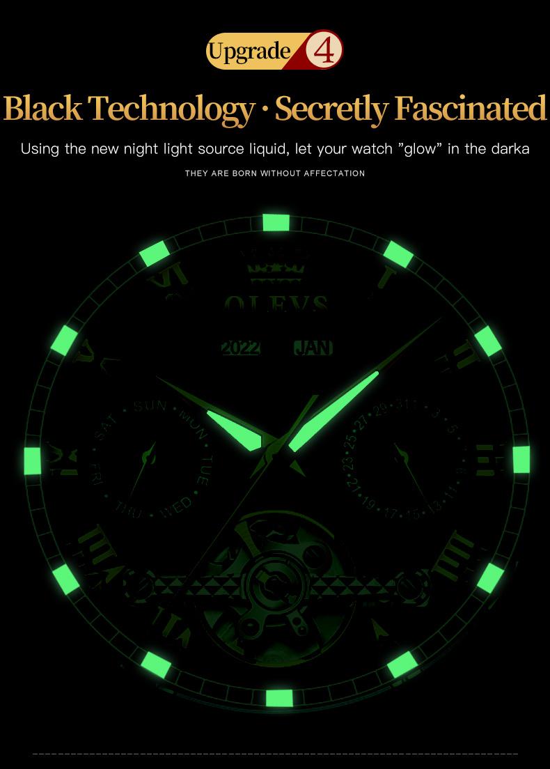 Genuine high-grade luxury hollow design multi-function dial men's watch OLEVS brand flagship new luminous waterproof fully automatic mechanical watch 6607