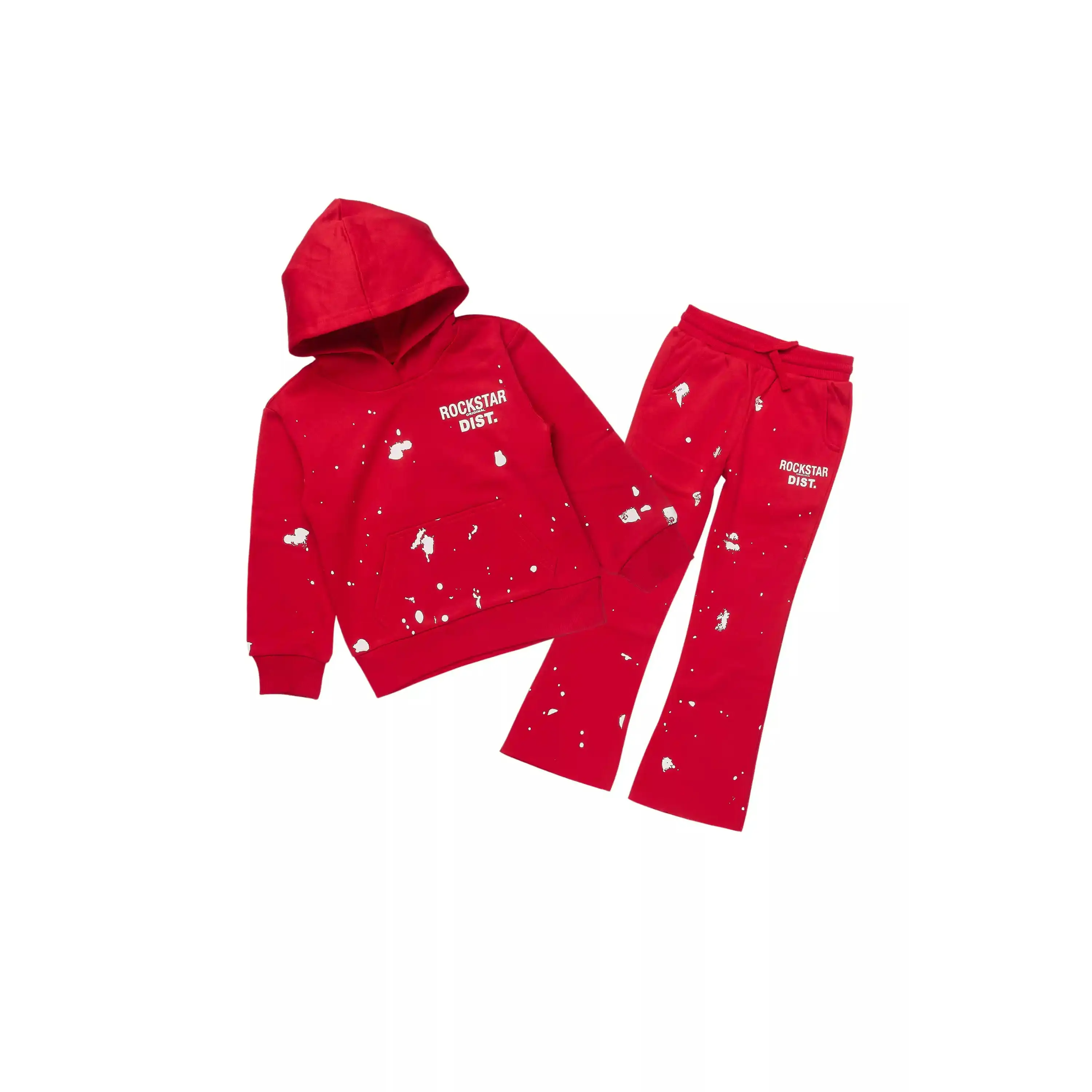 Girls Hadley Red Hoodie Stacked Flare Track Set