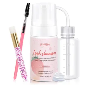 EMEDA Lash Shampoo Kit - 3.38 fl.oz / 100ml Gentle Foam Lash Cleanser, Oil-Free Cleaning for Wash Extension/Natural Eyelash Bath with Rinse Bottle Brush (Strawberries)