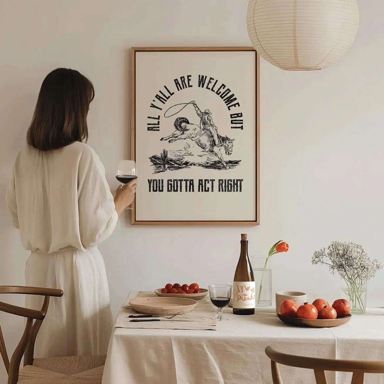 [Unframe] All Y'all Are Welcome But You Gotta Act Right, Western Decor, Wild West Art, Cowboy Wall Art, Retro Apartment Decor, Funny Cowboy Print