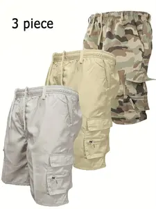 Men’s 3-piece camouflage cargo shorts set: outdoor tactical shorts and summer casual athletic shorts, suitable for everyday work, hiking, and sports.