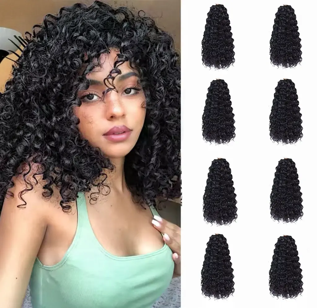8 Packs GoGo Curl Crochet braids Synthetic hair extensions for Black Women Natural  Curly Crochethair Deep Wave Braiding hair,Bohemian Crochet Braid WaterWave loosewave Crochet hair Extensions(18inch, 1B)
