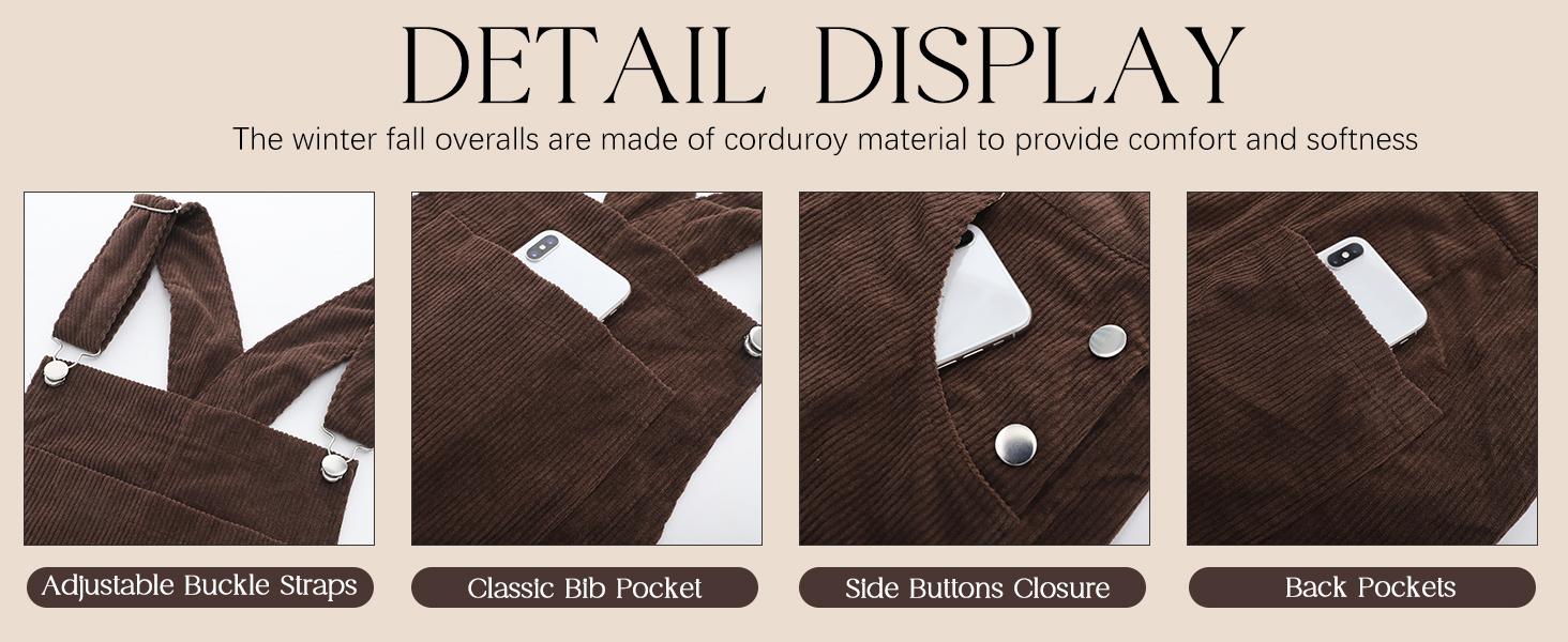 UANEO Corduroy Overalls for Women Barrel Wide Leg Bib Corduroy Pants Women Adjustable Romper Jumpsuit with Pockets