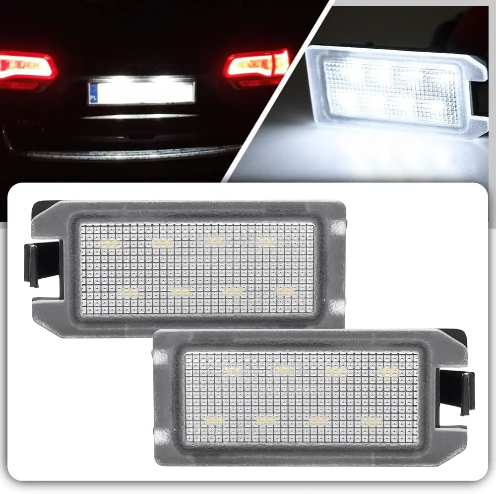 2pcs LED License Plate Light Lamp Assembly for Jee'p Grand Cherokee 2014 2015 2016 2017 2018 2019 2020 Fiat 500 2013-2019 Super Bright 6000K Xenon White Rear Tag Number Plate Light Assembly