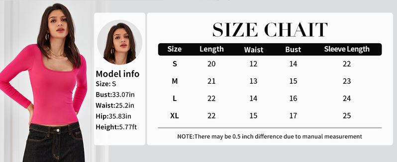 ATTRACO Women's Long Sleeve Square Neck Built-in Bra Top Slim Fit Stretch Fabric Basic T-Shirt Casual Classy Fashion Elegant Casual Classy Fashion Christmas Womenswear