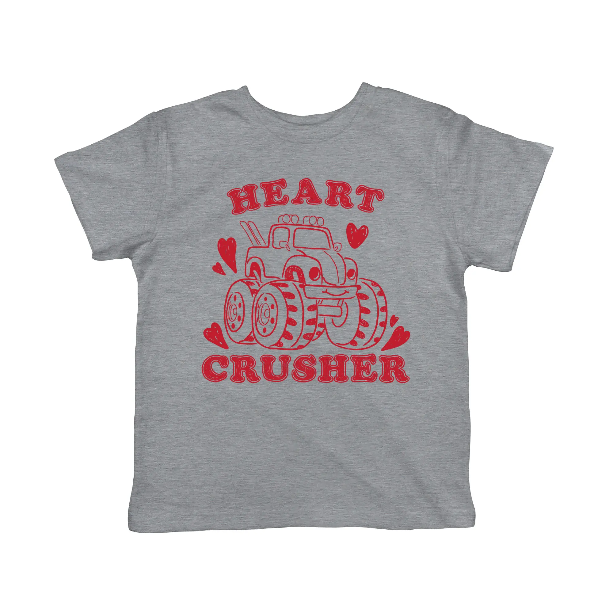 Toddler Heart Crusher T Shirt Funny Valentine's Day Pick Up Truck T Shirt Funny Toddler Shirts Love Apparel for Toddler Childrens Graphic Tees Light Grey