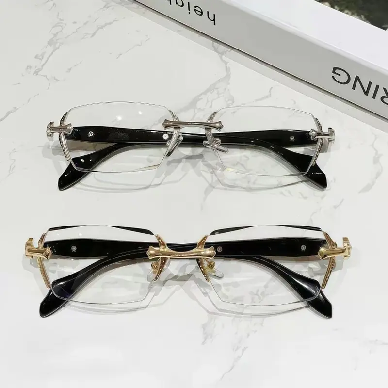 Unisex Rimless Glasses with Diamond Cut Edges, High Definition Lenses for Fashion, Street Style & Daily Use