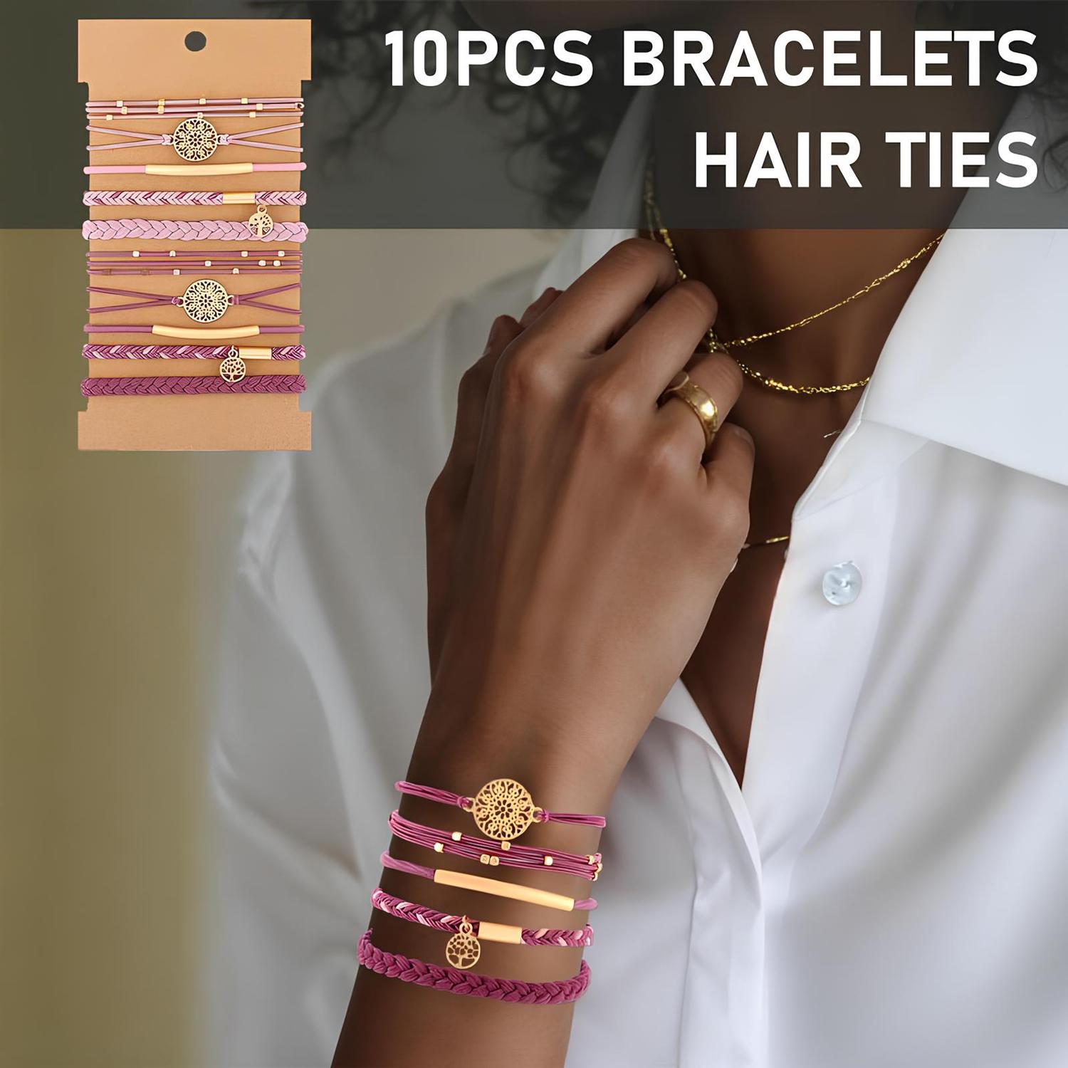 Hair Ties Bracelet for Women(10PCS) 5 Styles Soft Braided Boho Hair Bands Elastic No Damage Hair Ties for Girls thick Thin Long Curly Hair Accessories