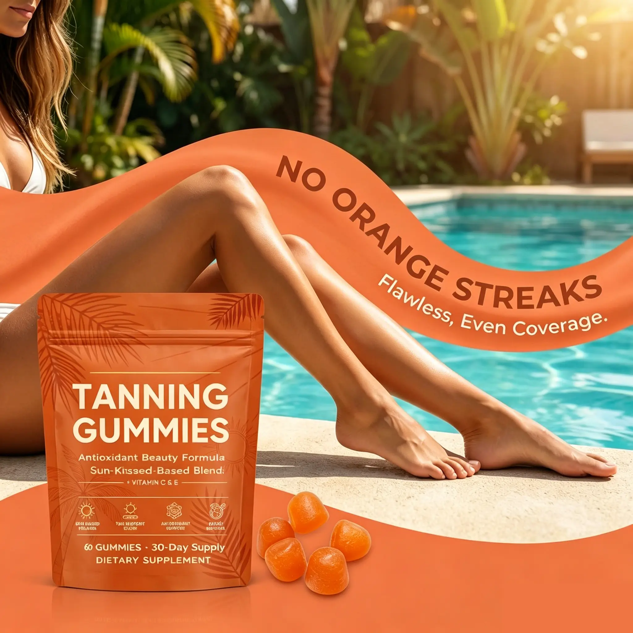 Tanning Gummies,Tanning Gummies for Women, Astaxanthin, Beta Carotene with Vitamins C & A, Radiant Healthy Skin, Vegan & Sugar-Free that Work Fast Without Sun 60 Count