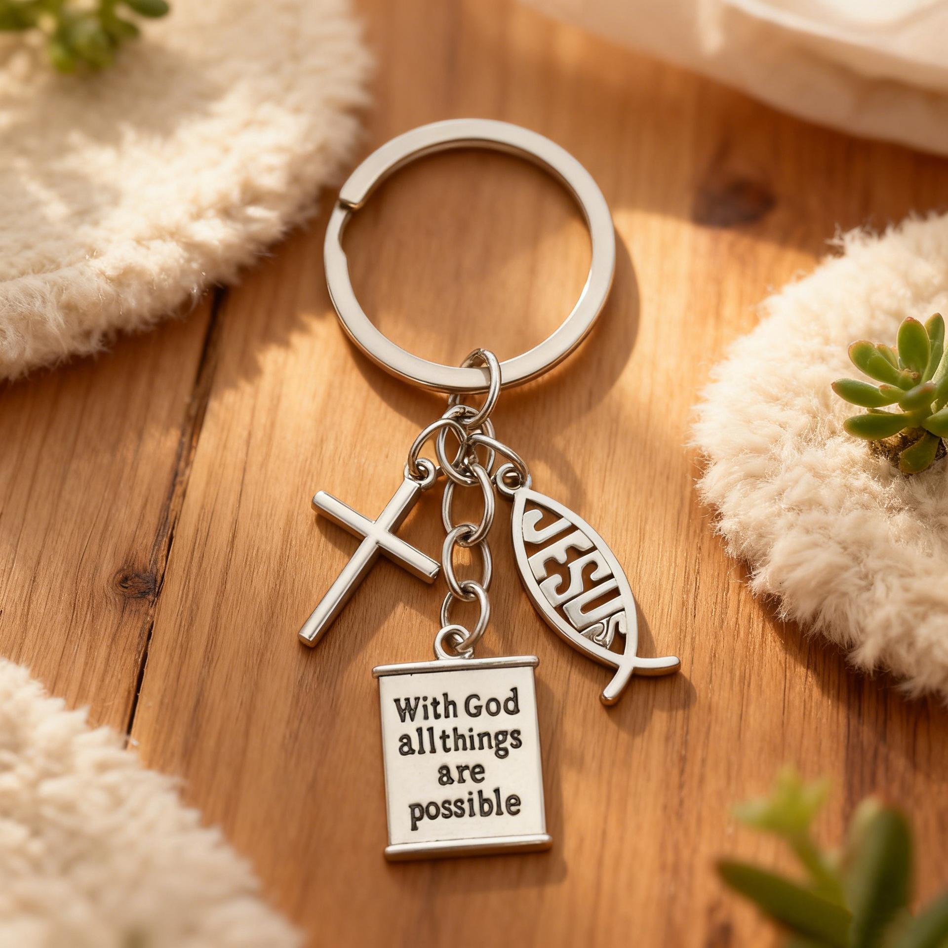 5 Sets Jesus Cross Keychain Book Holy Bible Pendants Keyrings with ...