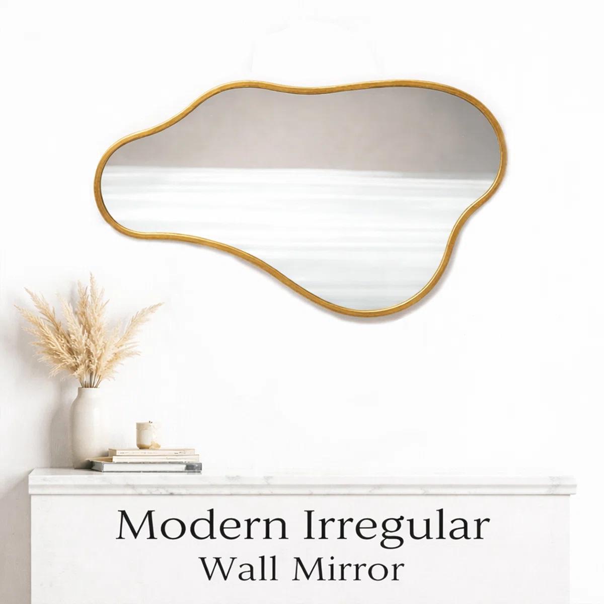 Modern Irregular Wall Cloud Mirror Asymmetrical Cloud Wavy Design Decorative Unique Mirror for Living Room Bedroom Bathroom or Entryway