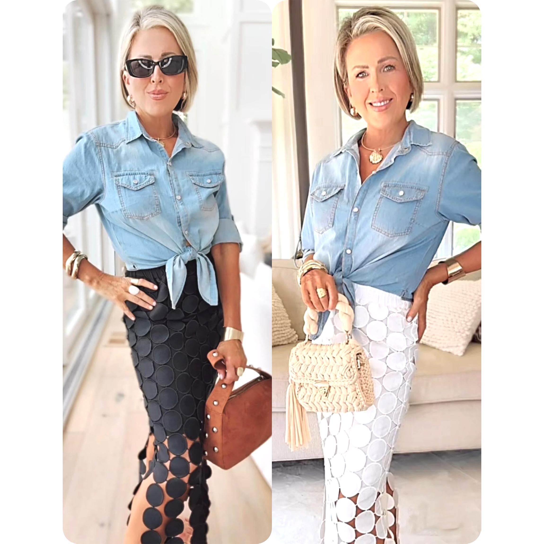 Buenoble Women’s Denim Button-Down Shirt 3/4 Sleeve Cropped Tie Waist Western Shirt Casual Trendy Fashion Top SpringStatements Buenoble Women’s Denim Button-Down Shirt 3/4 Sleeve Cropped Tie Waist Western Shirt Casual Trendy Fashion Top SpringStatements