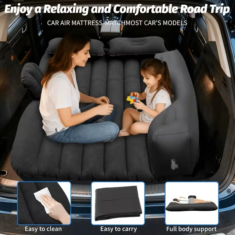 Flocked Surface Inflatable Car Mattress - Durable PVC Air Bed for SUV Rear Seats, Camping-Travel Portable Bed Solutions