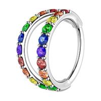 Sliver Bar + Colorful CZ (Double Hoop)
