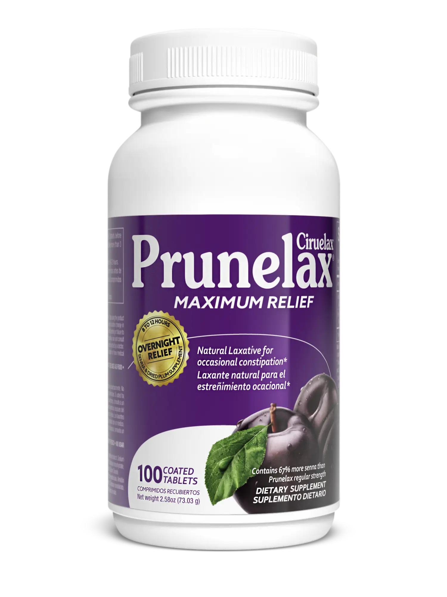 Prunelax Maximum Relief Tablets for Occasional Constipation - Coated Tablets with Natural Senna & Dried Prune Extracts for Gentle Overnight Relief