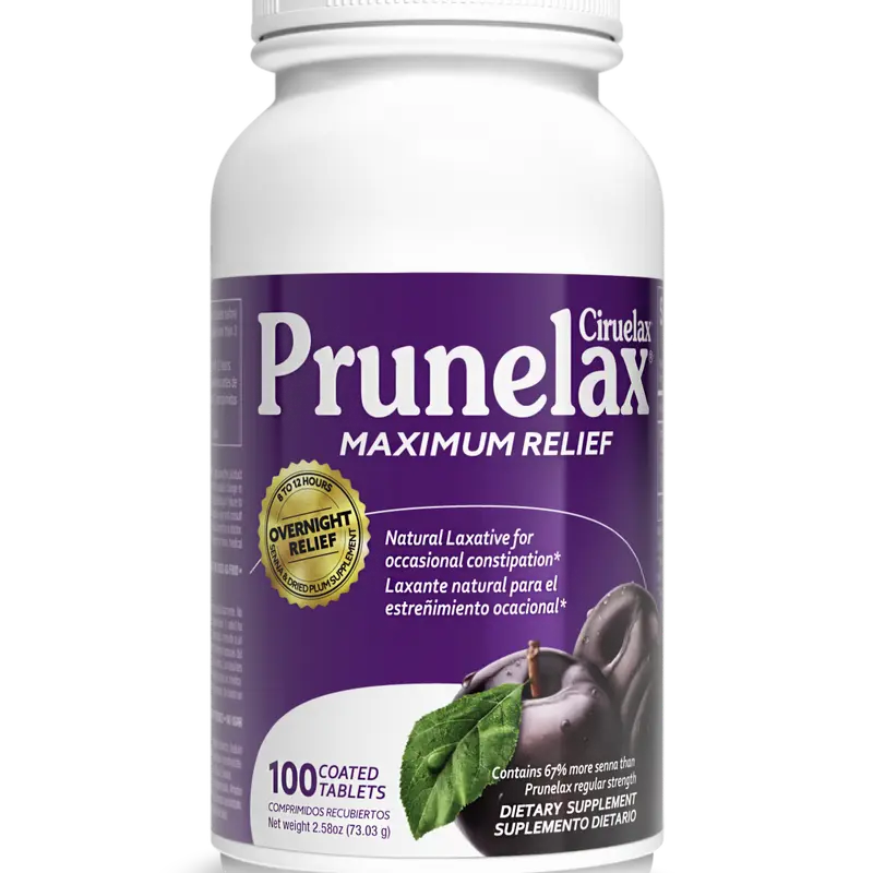 Prunelax Maximum Relief Tablets for Occasional Constipation - Coated Tablets with Natural Senna & Dried Prune Extracts for Gentle Overnight Relief