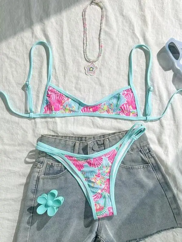 Soleia  2026 New Women Random Floral Print Beach Vacation Summer Casual Sexy Bikini Set