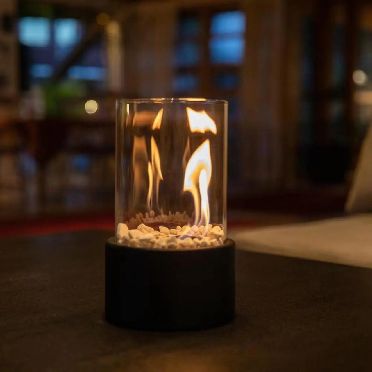 Glass & Metal Desktop Fireplace Bowl, Portable Smoke-Free Indoor Outdoor Patio Fire Pit Option, Ethanol Alcohol Fuel Available, Home Decor Accent, Tabletop Fire Pit, Smokeless Fire Pit