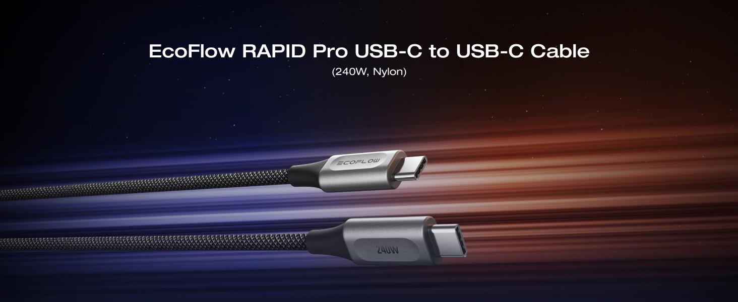 EF ECOFLOW Rapid Pro USB-C to USB-C Cable (240W, Nylon), 240W Dual USB-C Charging, 1.8 m Type C Charger