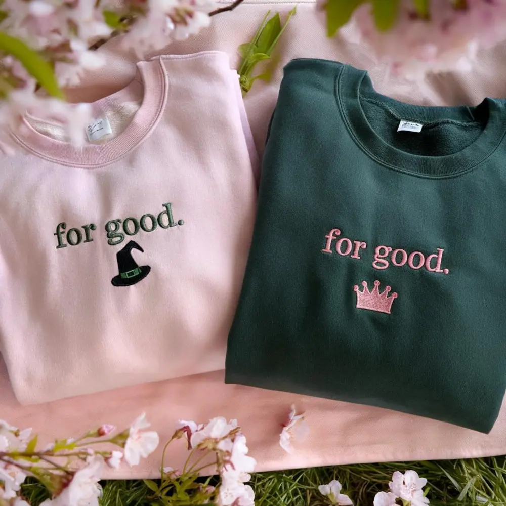 Embroidered Wicked Movie Inspired Pink & Green Couple Sweatshirt, Changed For Good Shirt, Wizard Of Oz Shirt, Wicked Birthday Girl Gifts Tee