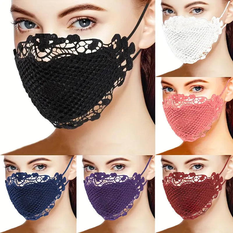 Women's 4-Piece Lace Mask Set - Breathable Face Covering, Washable, Fashionable Mask Design, Ideal for Summer Outdoor Activities, Party Clothing Matching, Female, Face Covering Masks & Accessories