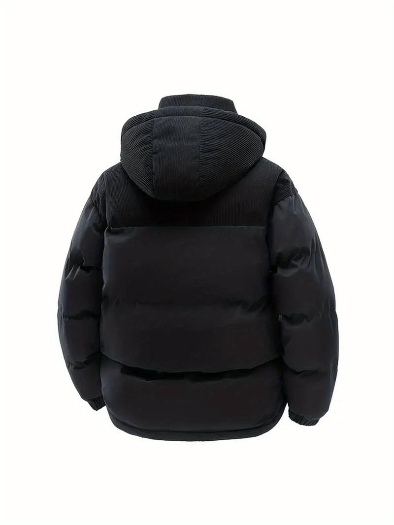 Men's Winter Hooded Jacket Cotton Coat with Removable Hood Warm Colorblock Couple's Youth Outdoor Cotton-Padded Top