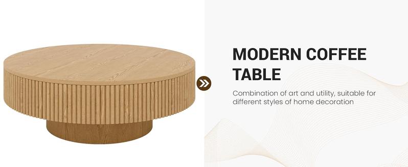 Apicizon 31.5'' Round Fluted Coffee Table, Mordern Wood Coffee Table for Living Room, Boho Drum Table for Small Space, Circle SideTable, Nesting End Table for Apartment, Easy Assembly