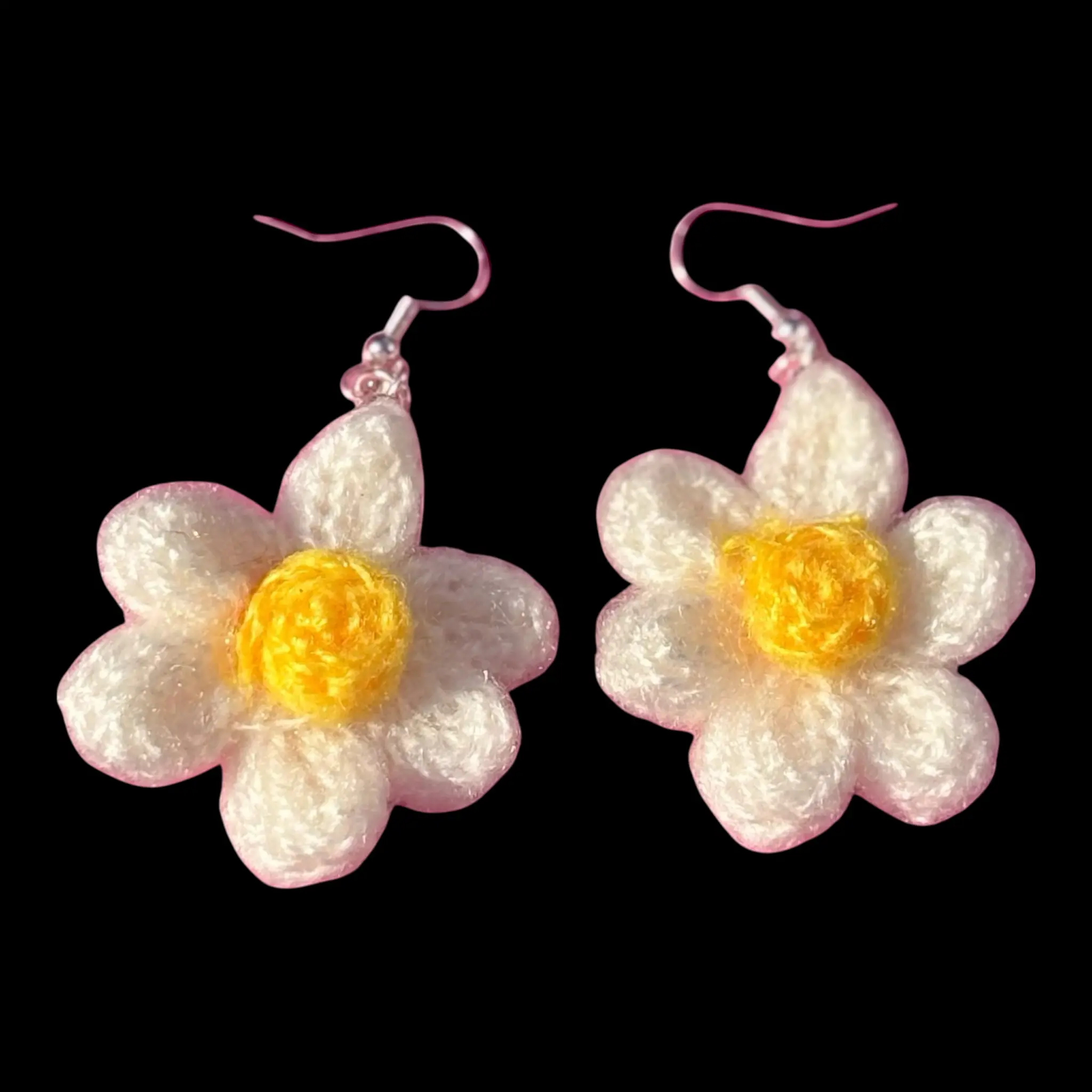 Daisy Dangles - Petite White & Yellow Handcrafted Crochet Flower Earrings