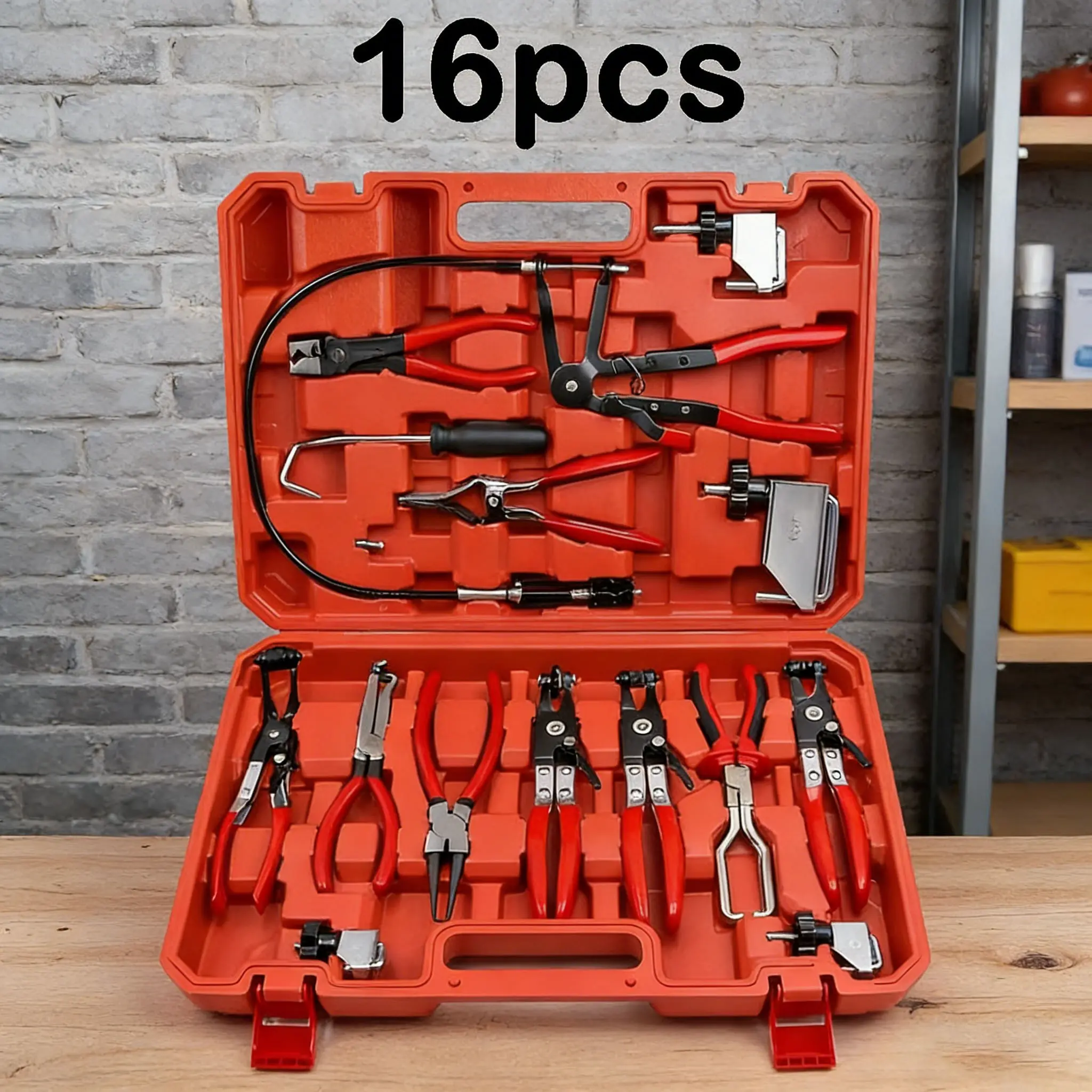 16PCS or 3/9pcsHose Clamp Pliers Hose Clamp Removal Tool Kit with Long Reach & Flexible Wire Tools for Fuel, Oil, Coolant, Radiator Hoses and Electrical Disconnect Automotive Panel Clip Removal snap Plies panel clip removal plier hose water Industrial