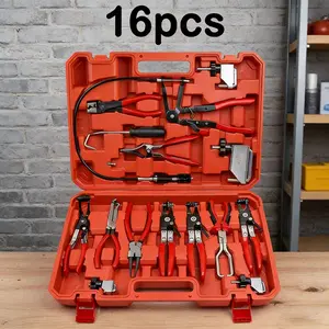 16PCS Hose Clamp Pliers, Hose Clamp Removal Tool Kit with Long Reach & Flexible Wire Tools for Fuel, Oil, Coolant, Radiator Hoses and Electrical Disconnect Automotive Panel Clip Removal snap Plies panel clip removal plier clamp pliers hose water