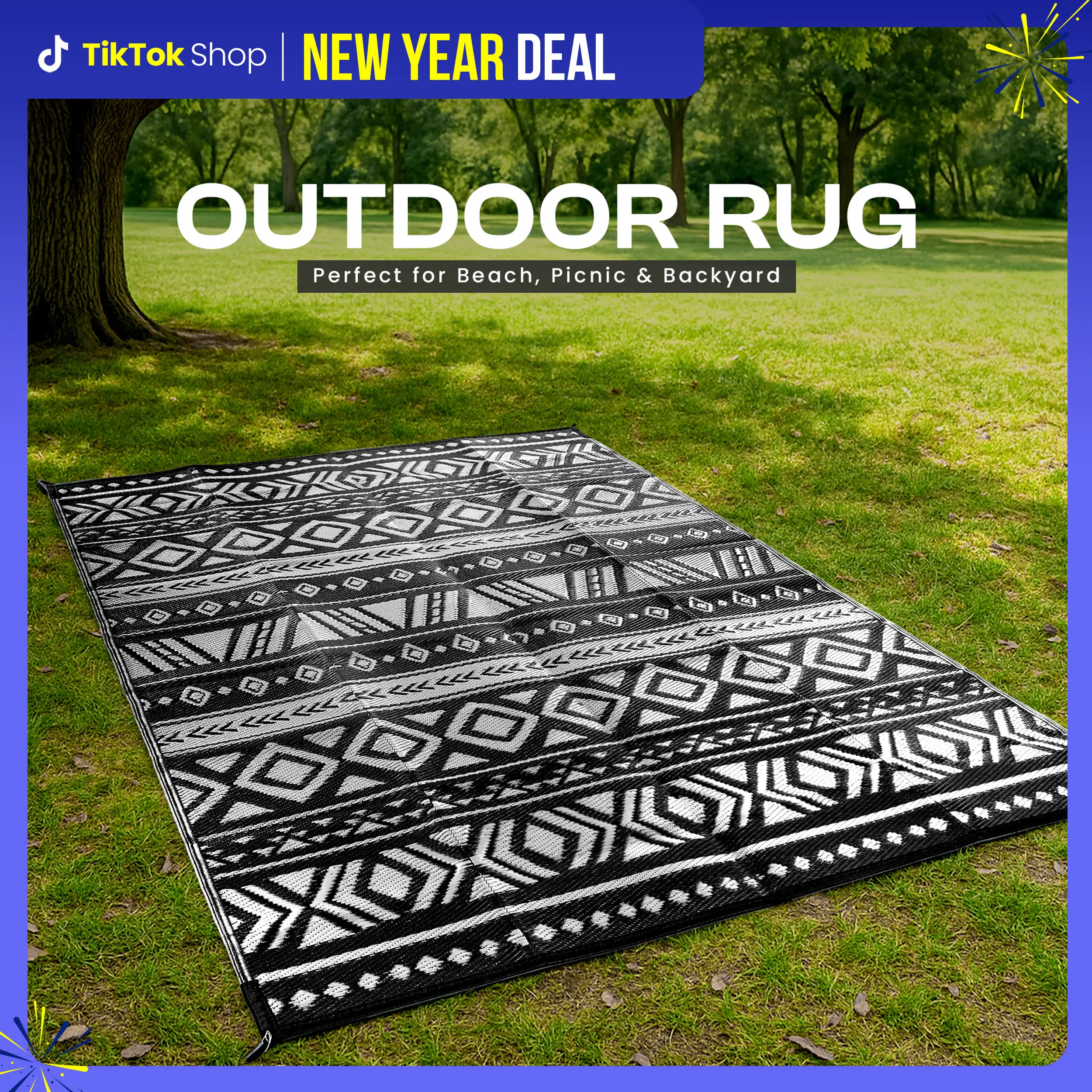 Utopia Home Waterproof Outdoor Rug - All-Weather Bi-Color Dual-Tone Picnic Mat for Patio, Camping, Outdoor/Porch Decor - 6x9, 9x12 ft in Black & White, Grey, Navy Reversible Plastic Straw Rug, Outdoor Decor