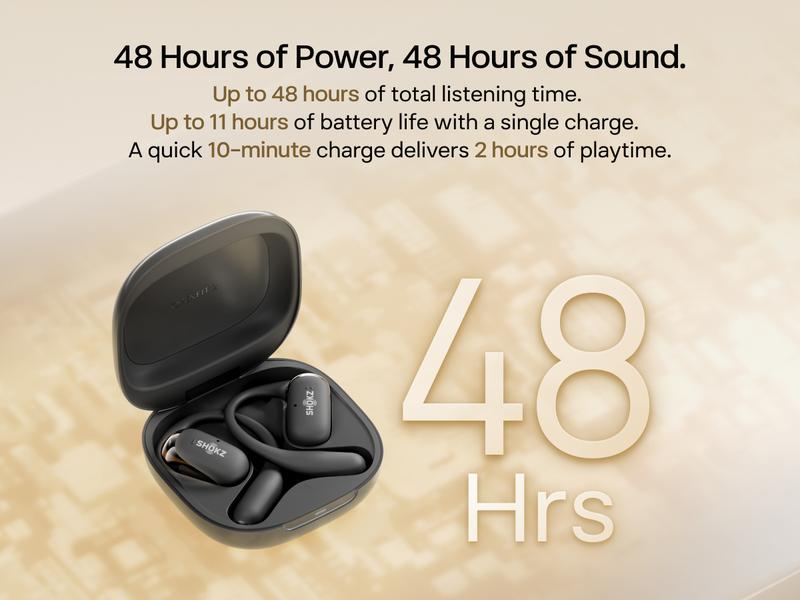 SHOKZ OpenFit 2 Open-Ear Headphones with True Wireless Bluetooth, Microphone, 48 Hours of Playtime, Fast Charging, IP55 Water-Resistant