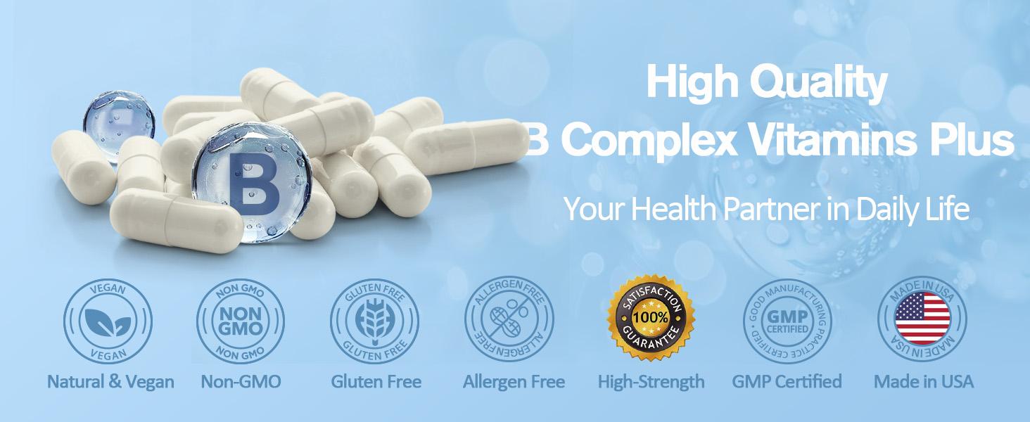 Totaria 13-in-1 Vitamin B Complex Plus with Vitamin B1, B2, B3 (Niacinamide), B4, B5, B6, B7 (Biotin), B8 (Inositol), B9 (Folate), B12, C, D3, K2 - Energy, Nerve, Immune, Skin Support - 120 Vegan Capsules Healthcare Supplement