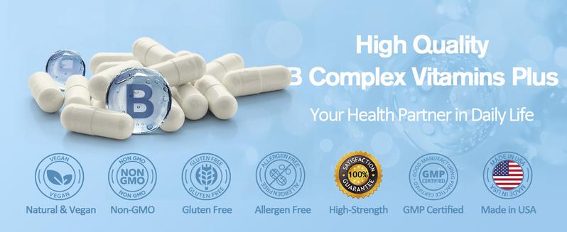 Totaria 13-in-1 Vitamin B Complex Plus with Vitamin B1, B2, B3 (Niacinamide), B4, B5, B6, B7 (Biotin), B8 (Inositol), B9 (Folate), B12, C, D3, K2 - Energy, Nerve, Immune, Skin Support - 120 Vegan Capsules Healthcare Supplement