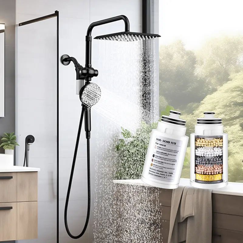 KAIYING Dual Shower Heads Combo - 10'' High Pressure Rainfall Waterfall Unit with Filter, 5-Setting Magnetic Handheld, 7.5'' Height-Adjustable Slide Bar, 79'' Long Hose, Rainfall Shower Head, Shower Head Filter