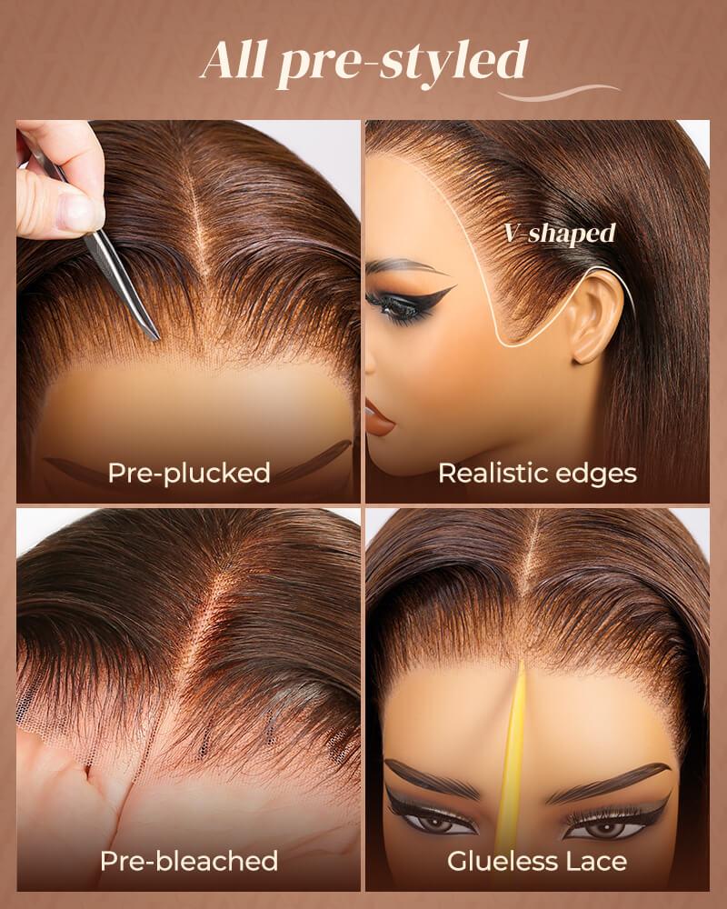 Arabella Chocolate Brown Water Wave 4# 13x6 Glueless Lace Front Wig with Drawstring Human Hair Ear to Ear Beginner Friendly Affordable Wig