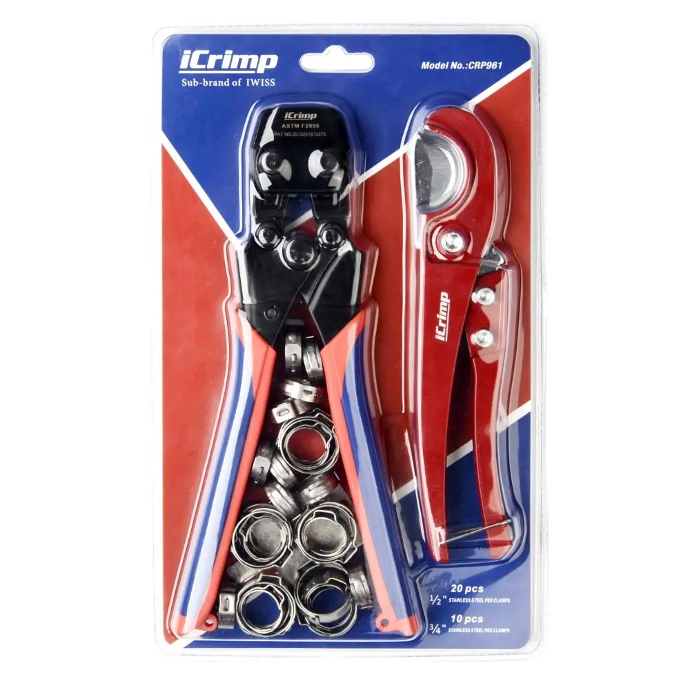 iCrimp Mini PEX Pipe Quick Cinch Tool Set for 3/8" to 1-inch Stainless Steel Clamp with 30PCS Clamps