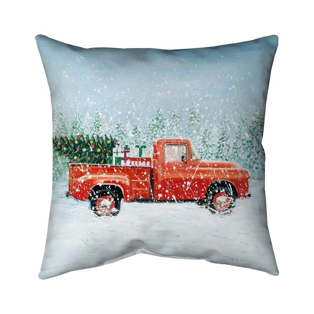 16"x16" Square Rustic Farmhouse Holiday Christmas Tree Truck Decorative Pillow - 360 Stand, Spun Polyester, Down-Filled, UV-Protected, Comfortable, Lightweight, Durable, Machine Washable, Indoors Living Room Festive Home Decor