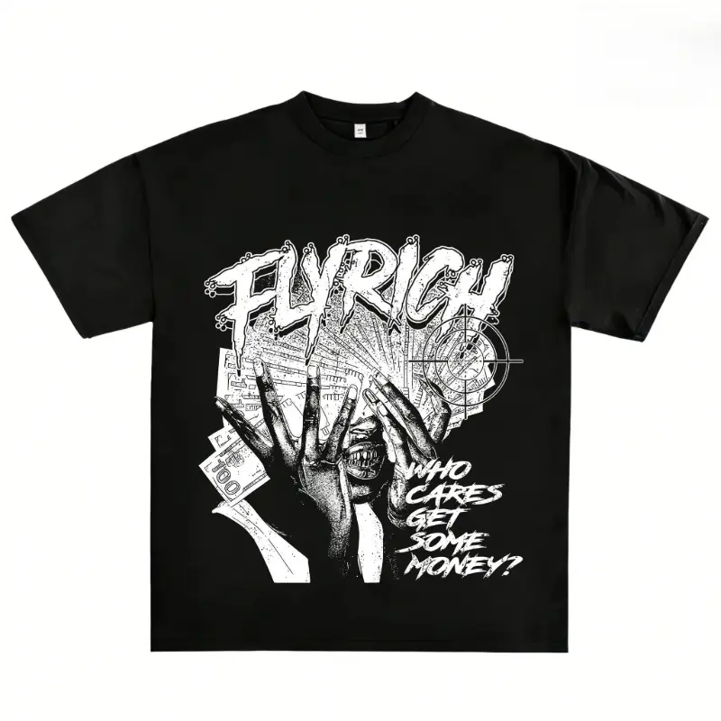 Streetwear Money Graphic T-Shirt, Unisex Heavyweight 220g Knitted Cotton, Breathable Casual Shortsleeve Round Neck Top, Tshirt, Graphic Tee, True Size